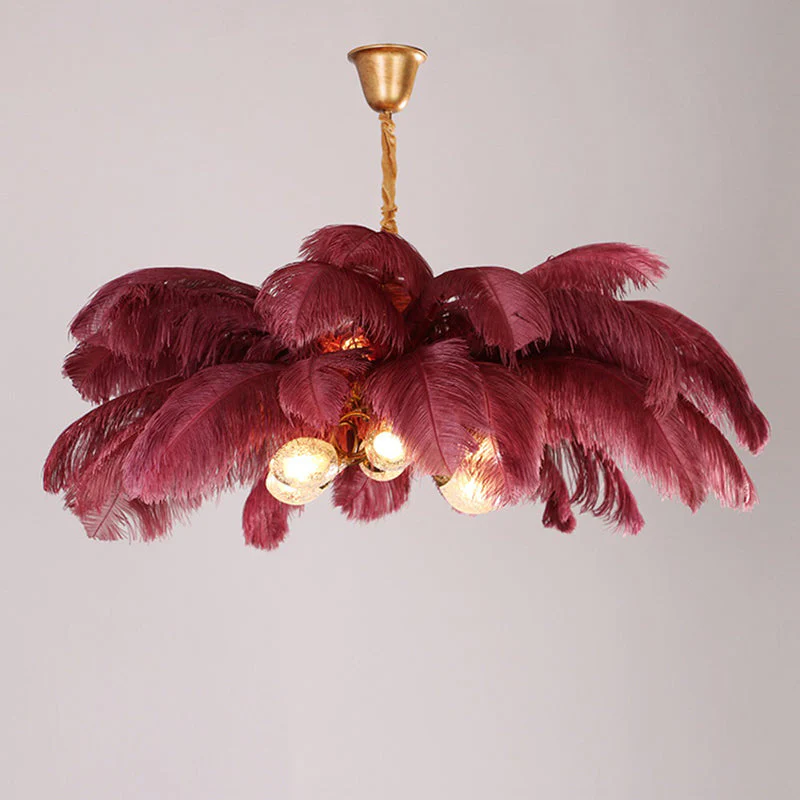 Elva Brass Palm Tree Feather Chandelier - Image 6