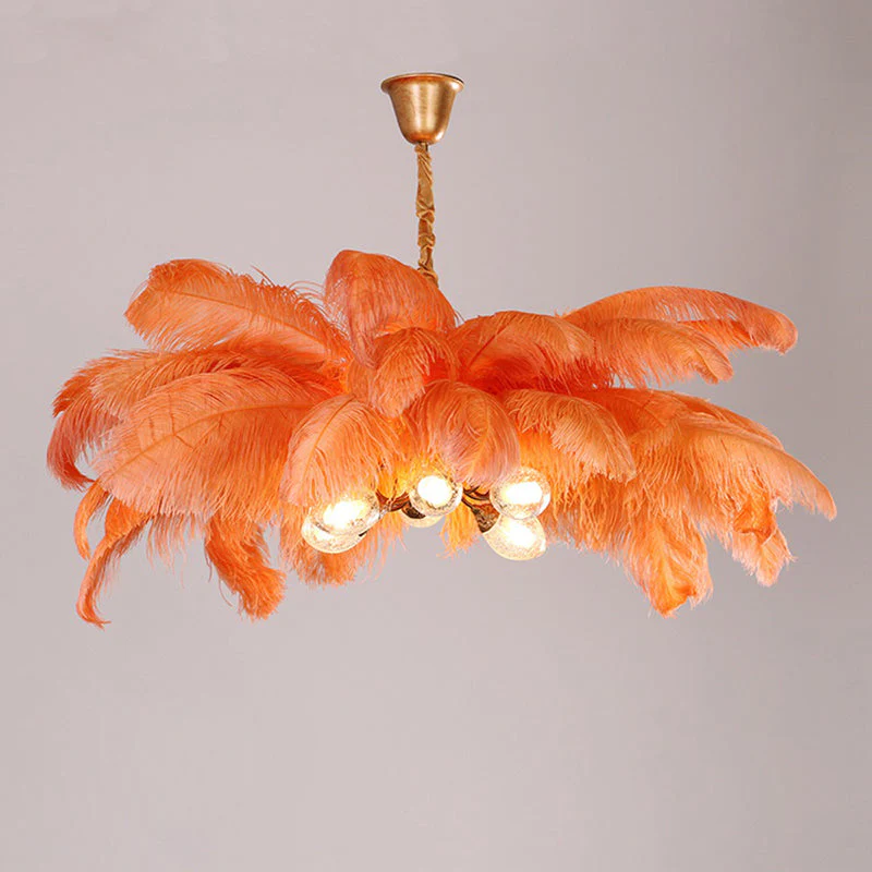 Elva Brass Palm Tree Feather Chandelier - Image 7
