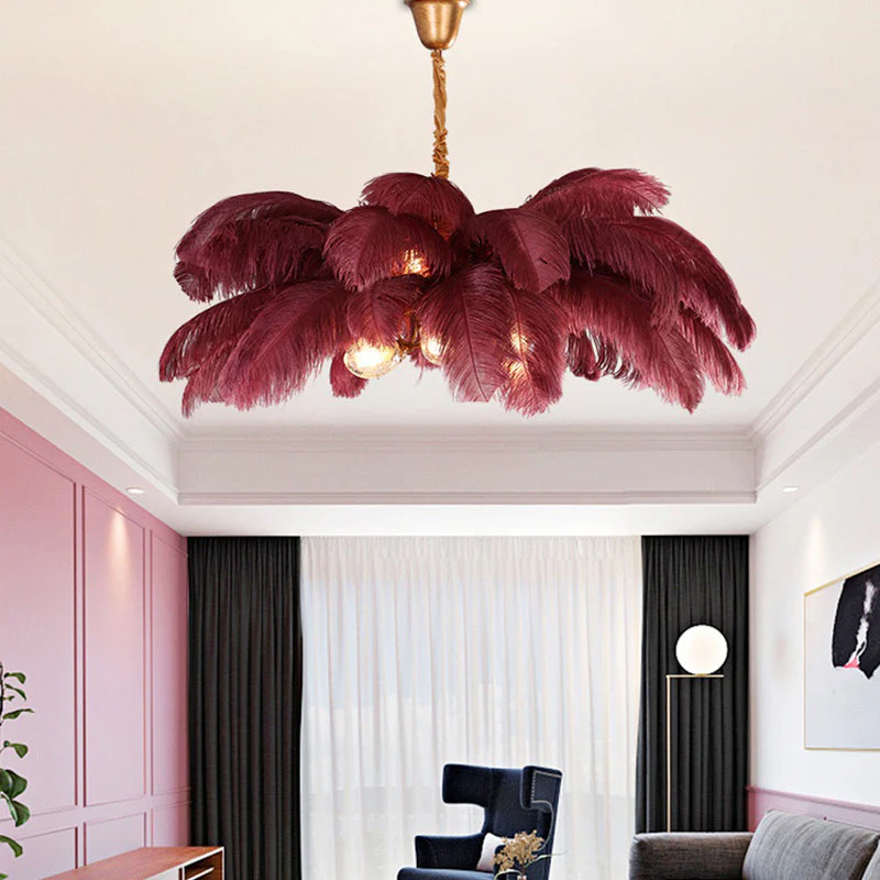 Elva Brass Palm Tree Feather Chandelier - Image 8