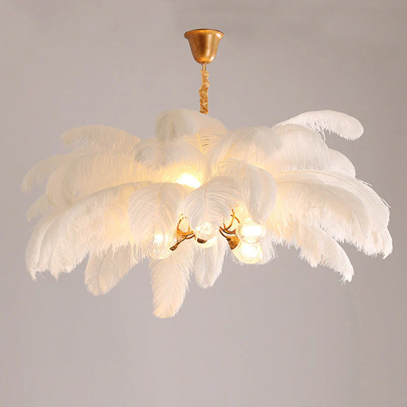 Elva Brass Palm Tree Feather Chandelier - Image 9