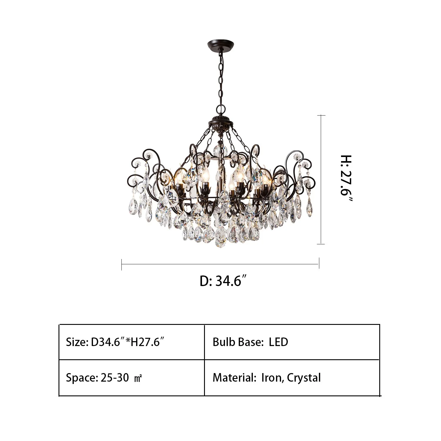 European Retro Light Luxury Crystal Pendant Electronic Candle Chandelier for Living Room / Dining Room / Bedroom - Image 11