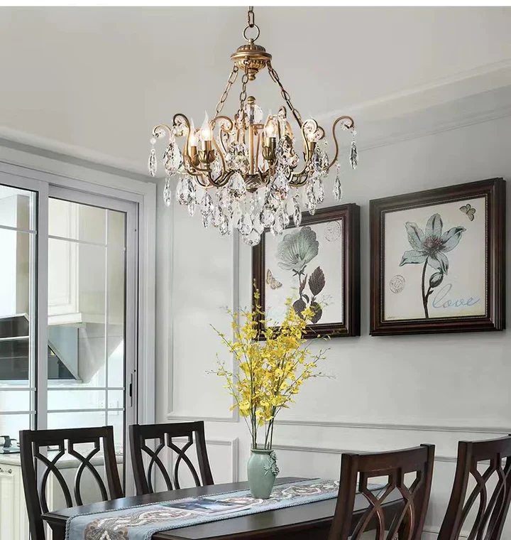 European Retro Light Luxury Crystal Pendant Electronic Candle Chandelier for Living Room / Dining Room / Bedroom - Image 2
