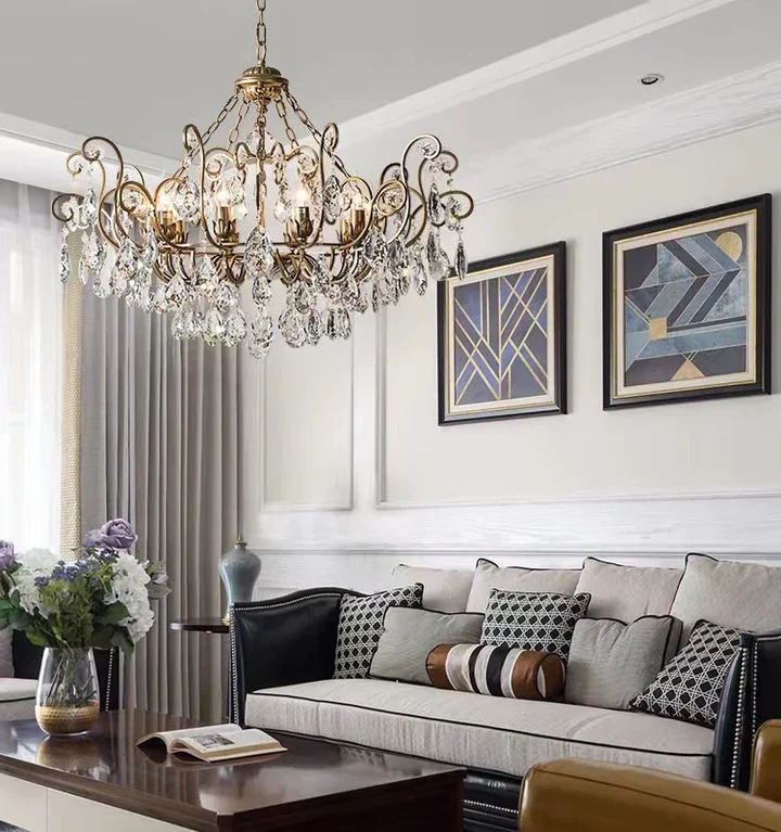 European Retro Light Luxury Crystal Pendant Electronic Candle Chandelier for Living Room / Dining Room / Bedroom - Image 3