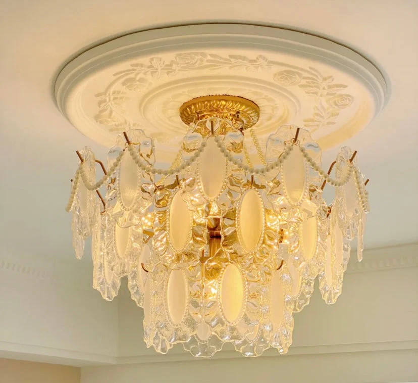 European Vintage Style Luxury Elegant Cream White Chandelier/Ceiling Light Fixture with White Pearl Chains for Living Room Bedroom Restaurant Dining Room - Image 3