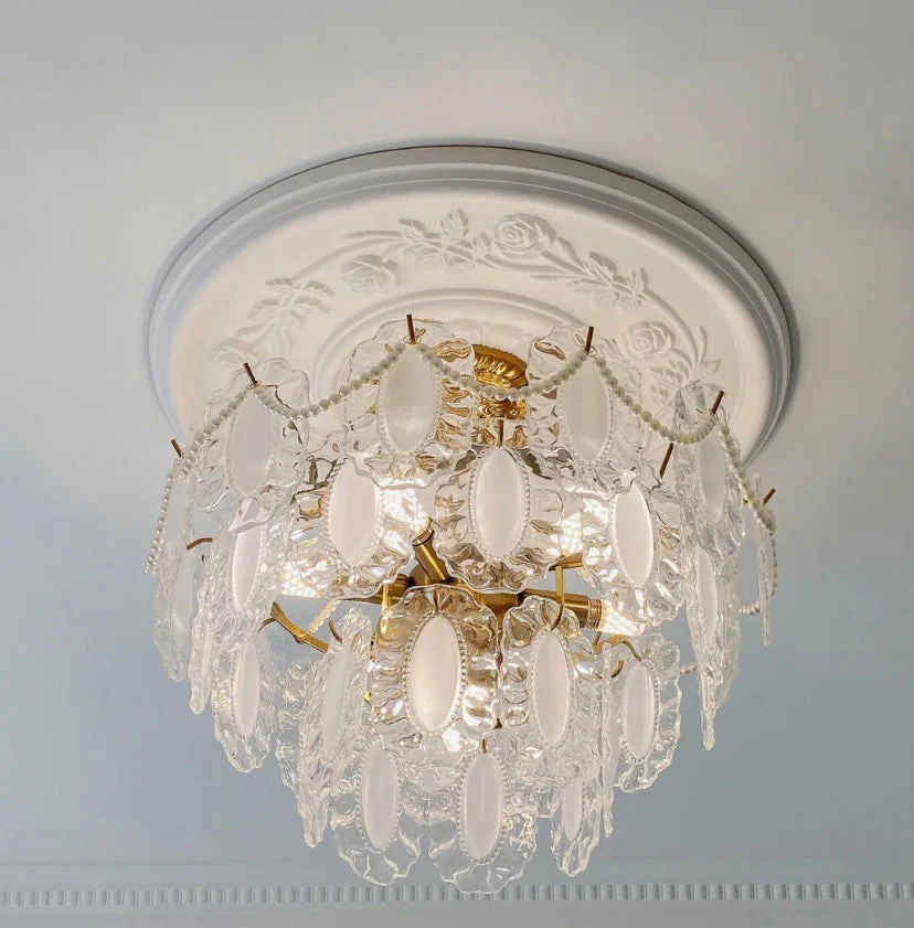European Vintage Style Luxury Elegant Cream White Chandelier/Ceiling Light Fixture with White Pearl Chains for Living Room Bedroom Restaurant Dining Room - Image 6