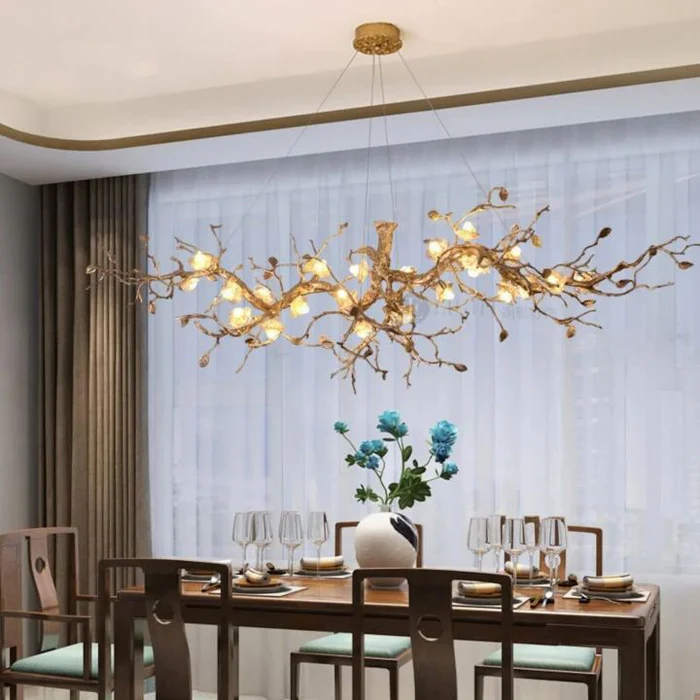 Exquisite Glass Flower Copper Tree Branch Chandelier - Image 3