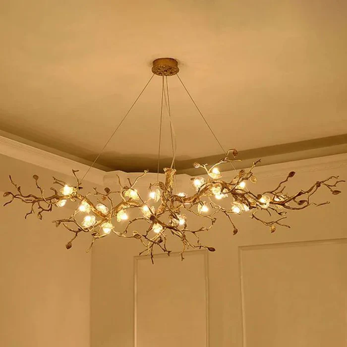 Exquisite Glass Flower Copper Tree Branch Chandelier - Image 4