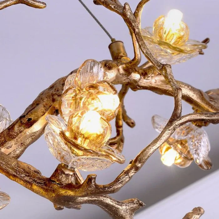 Exquisite Glass Flower Copper Tree Branch Chandelier - Image 5