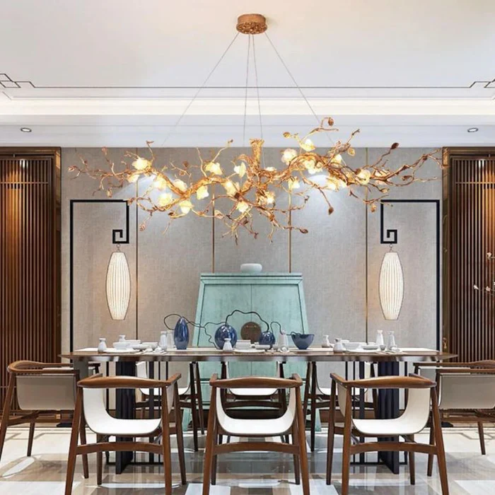 Exquisite Glass Flower Copper Tree Branch Chandelier - Image 6