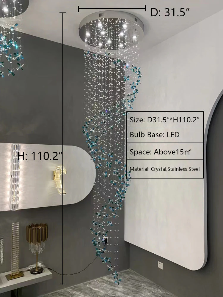 Extra Large Creative Luxury Petal Crystal Pendant Long Chandelier for Foyer/Staircase/Entrance Dining Hall Spiral Ceiling Light - Image 12