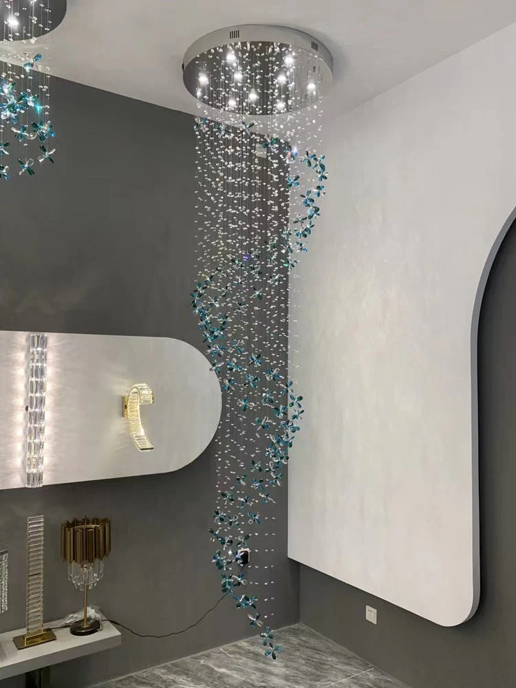 Extra Large Creative Luxury Petal Crystal Pendant Long Chandelier for Foyer/Staircase/Entrance Dining Hall Spiral Ceiling Light - Image 3