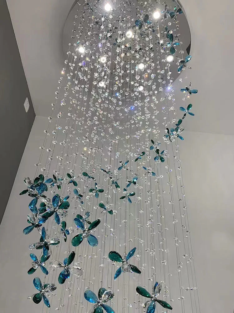 Extra Large Creative Luxury Petal Crystal Pendant Long Chandelier for Foyer/Staircase/Entrance Dining Hall Spiral Ceiling Light - Image 4