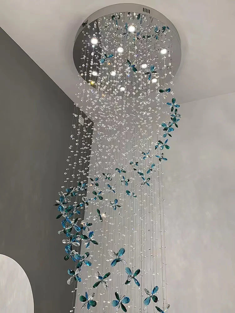 Extra Large Creative Luxury Petal Crystal Pendant Long Chandelier for Foyer/Staircase/Entrance Dining Hall Spiral Ceiling Light - Image 5