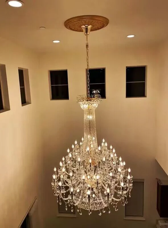 Extra Large European-style Multi-layers Candle Luxury Crystal Chandelier Gold Art Foyer/Staircase Decorative Light Fixture - Image 14