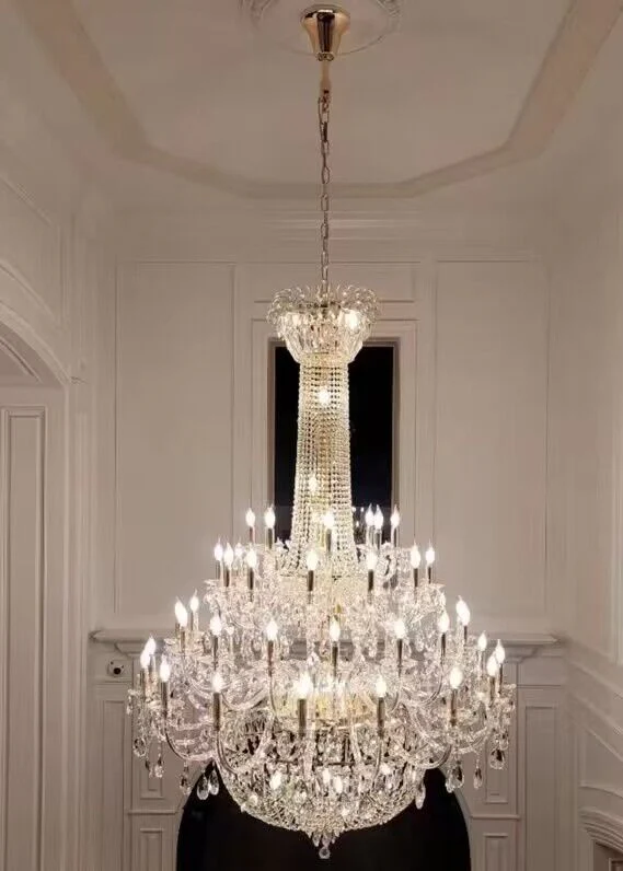Extra Large European-style Multi-layers Candle Luxury Crystal Chandelier Gold Art Foyer/Staircase Decorative Light Fixture - Image 16