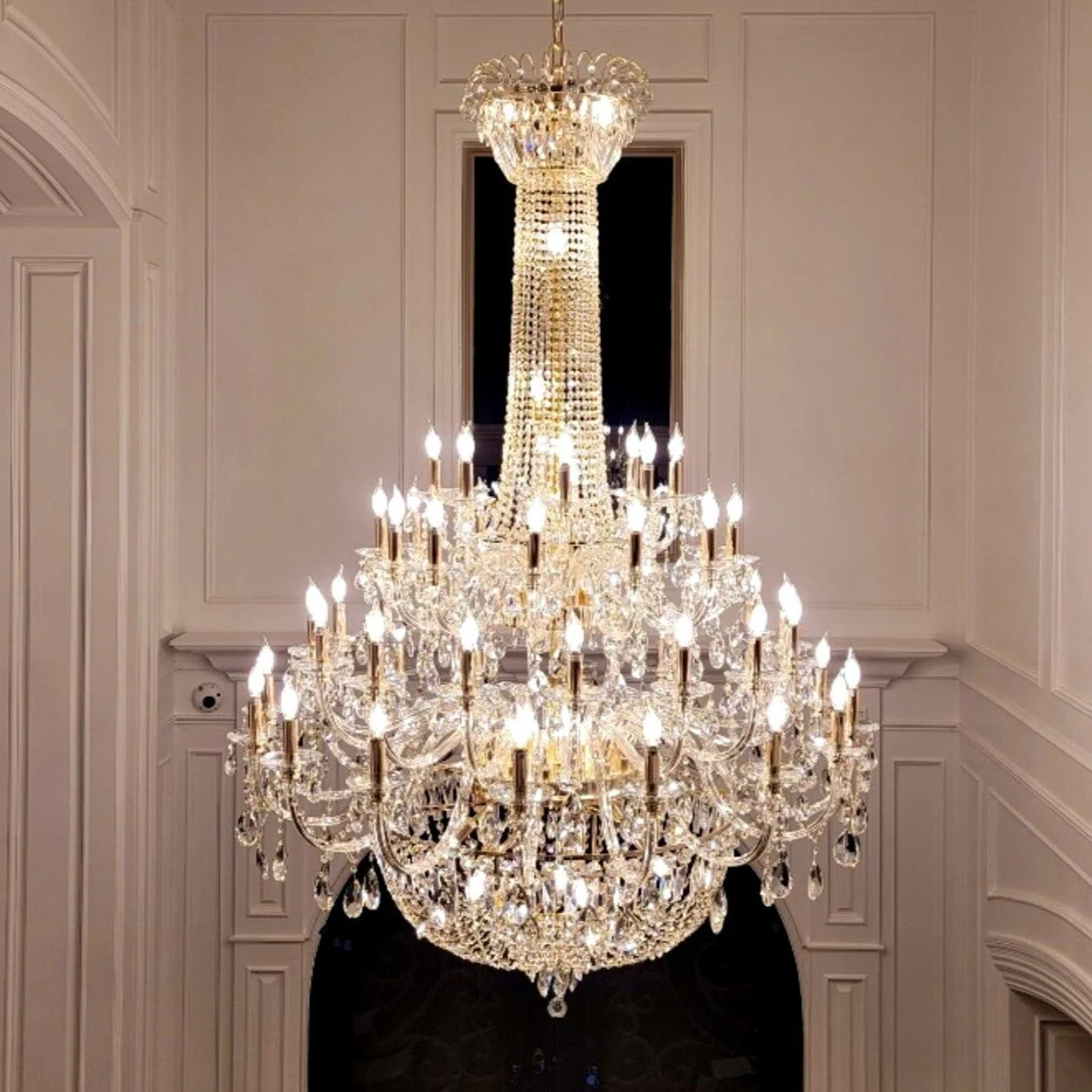 Extra Large European-style Multi-layers Candle Luxury Crystal Chandelier Gold Art Foyer/Staircase Decorative Light Fixture - Image 3