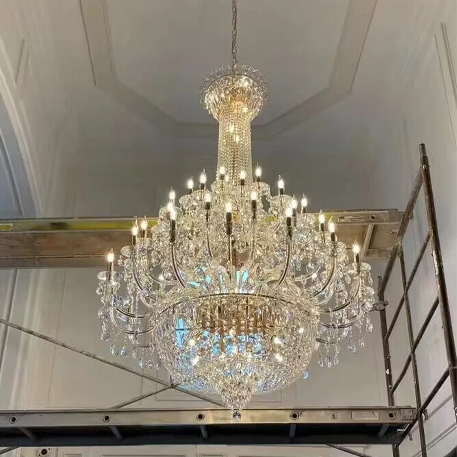 Extra Large European-style Multi-layers Candle Luxury Crystal Chandelier Gold Art Foyer/Staircase Decorative Light Fixture - Image 7