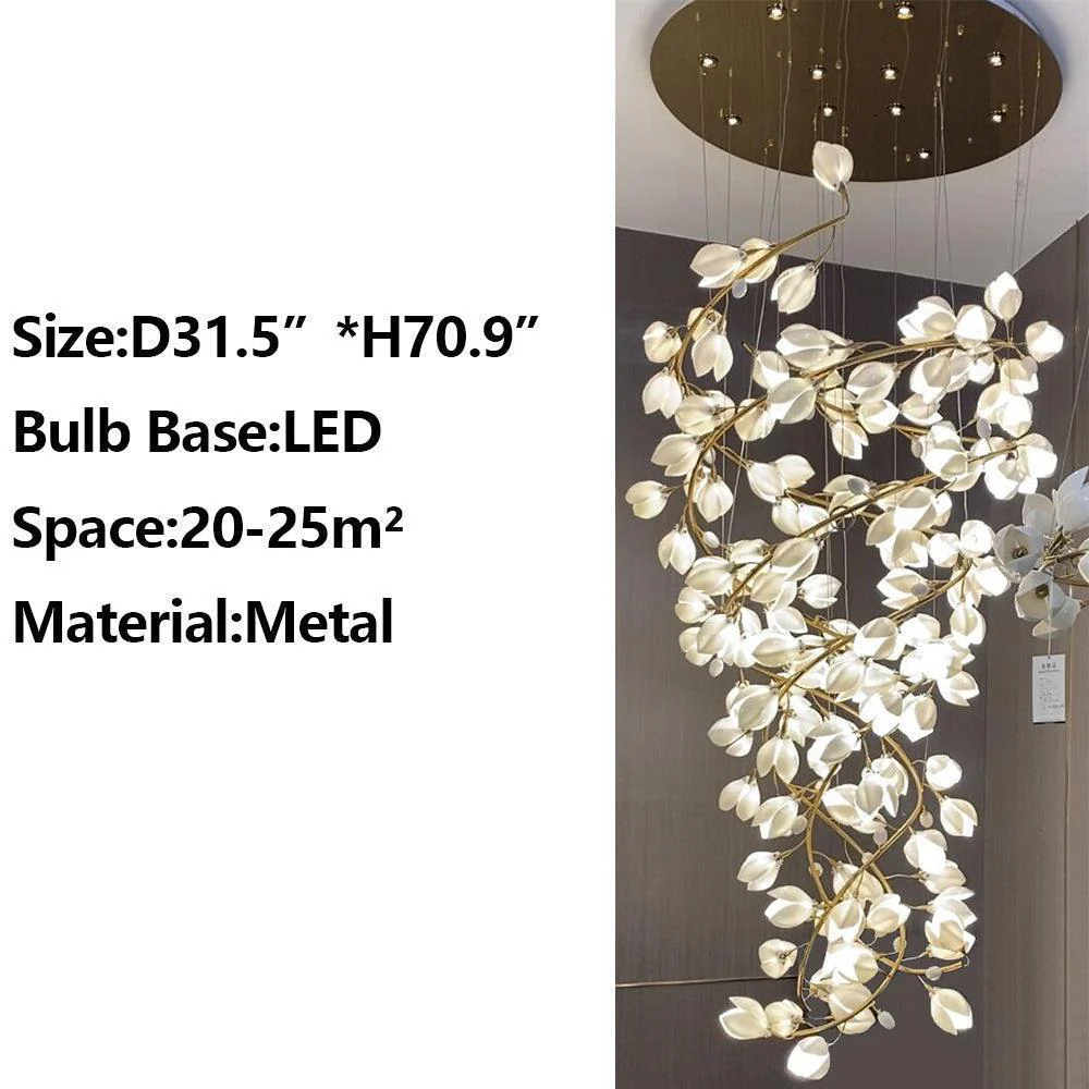 Ceramic Artistic Magnolia Spiral Pendant Ceiling Light Chandelier - Image 4