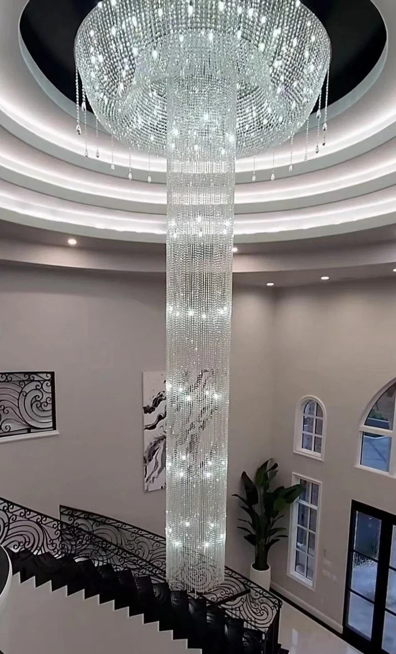 Extra Large Flush Mount Silver Waterfall Luxury Ceiling Crystal Chandelier for High-ceiling Living Room/Duplex Hall - Image 2