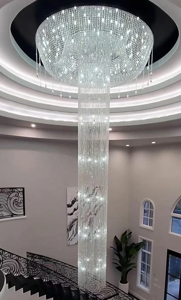 Extra Large Flush Mount Silver Waterfall Luxury Ceiling Crystal Chandelier for High-ceiling Living Room/Duplex Hall - Image 3