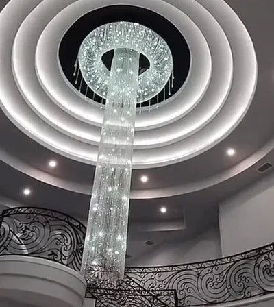 Extra Large Flush Mount Silver Waterfall Luxury Ceiling Crystal Chandelier for High-ceiling Living Room/Duplex Hall - Image 4
