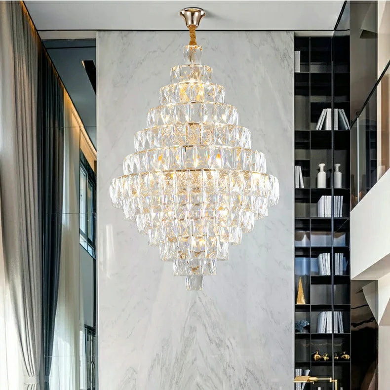 Extra Large Foyer Pure Crystal Ceiling Light Fixture Living Room Entrance Staircase Chandelier - Image 13