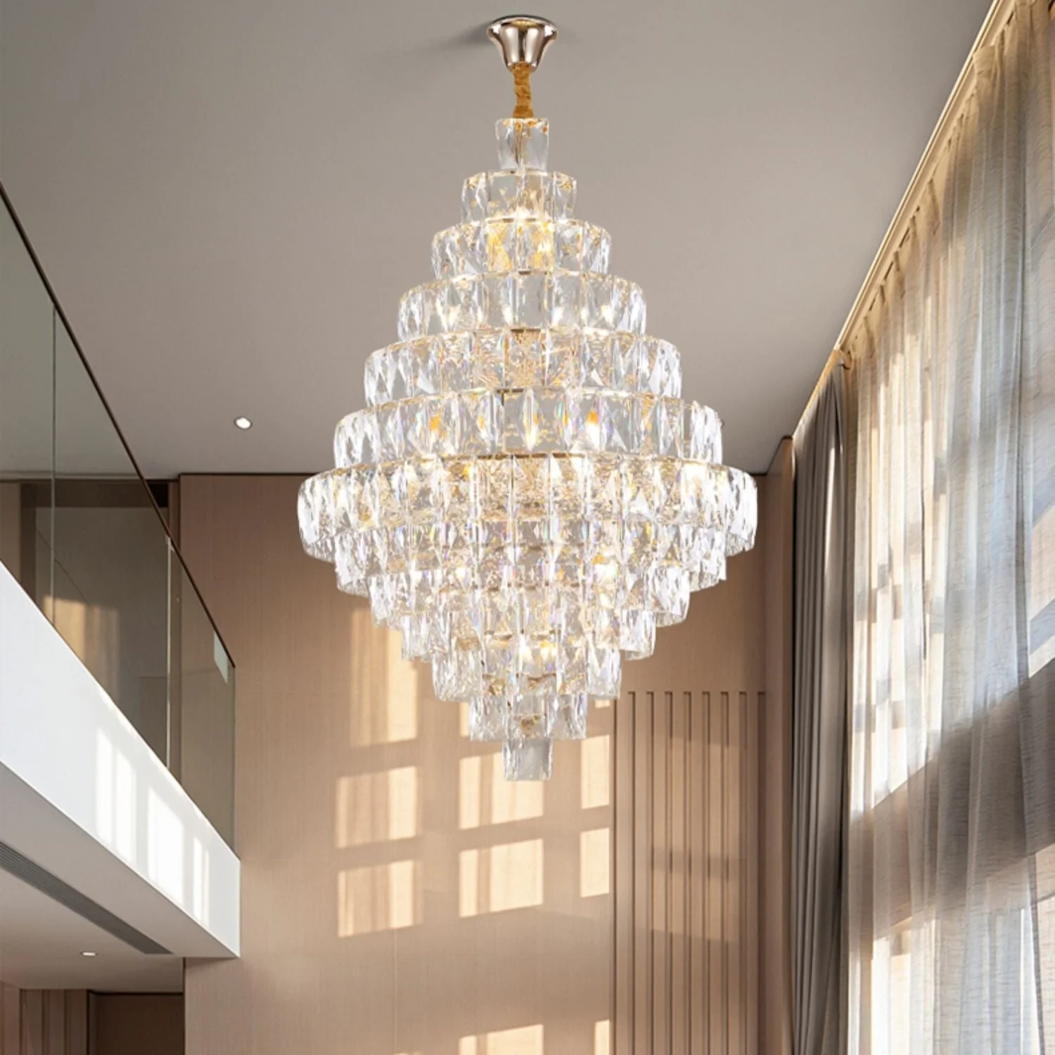 Extra Large Foyer Pure Crystal Ceiling Light Fixture Living Room Entrance Staircase Chandelier - Image 3