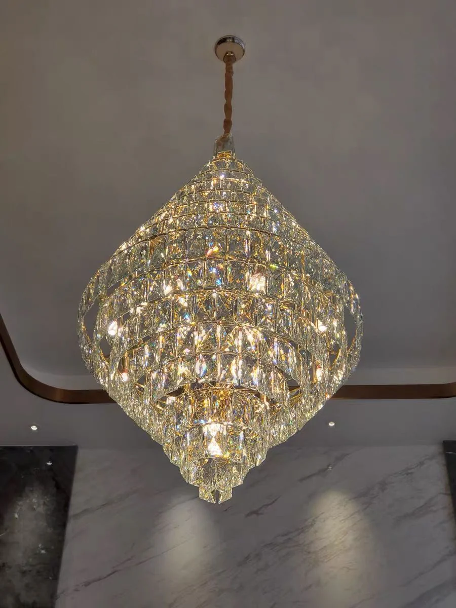 Extra Large Foyer Pure Crystal Ceiling Light Fixture Living Room Entrance Staircase Chandelier - Image 4