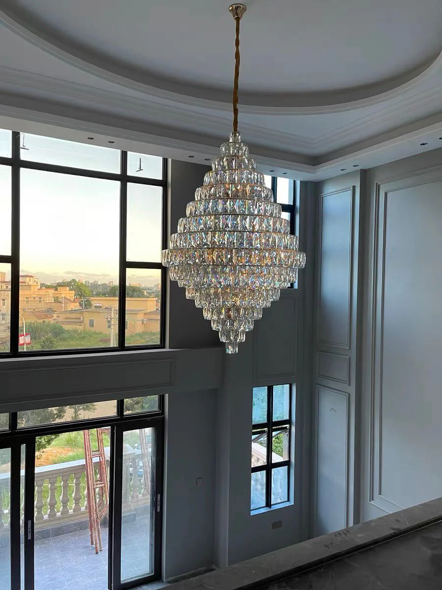 Extra Large Foyer Pure Crystal Ceiling Light Fixture Living Room Entrance Staircase Chandelier - Image 7