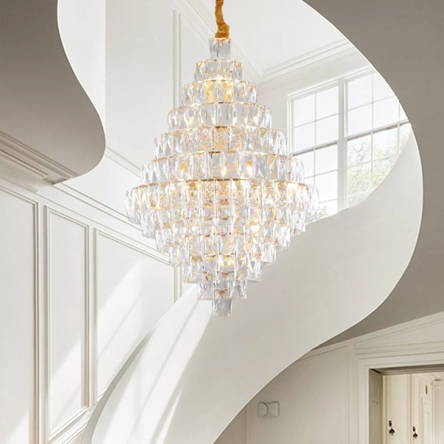 Extra Large Foyer Pure Crystal Ceiling Light Fixture Living Room Entrance Staircase Chandelier - Image 8