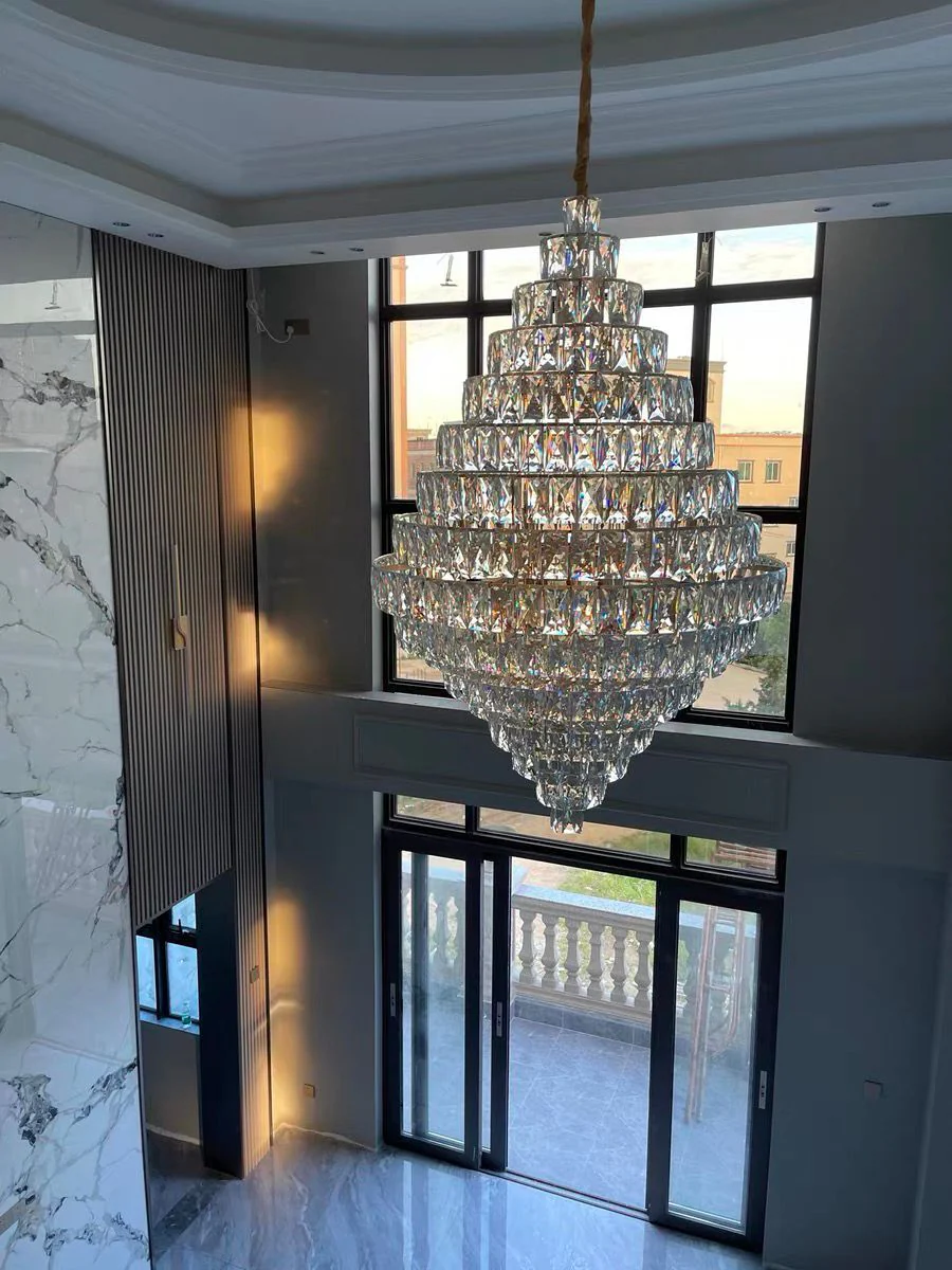 Extra Large Foyer Pure Crystal Ceiling Light Fixture Living Room Entrance Staircase Chandelier - Image 9