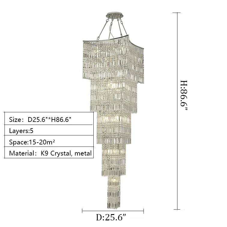 Extra Large Foyer Vertical Layers K9 Crystal Chandelier Chrome Ceiling Lighting Fixture For Staircase Entryway Decor - Image 12