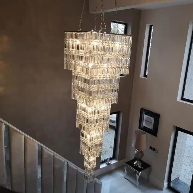 Extra Large Foyer Vertical Layers K9 Crystal Chandelier Chrome Ceiling Lighting Fixture For Staircase Entryway Decor - Image 2