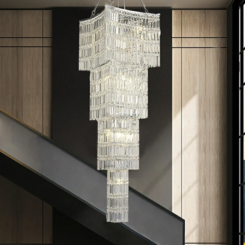 Extra Large Foyer Vertical Layers K9 Crystal Chandelier Chrome Ceiling Lighting Fixture For Staircase Entryway Decor - Image 3