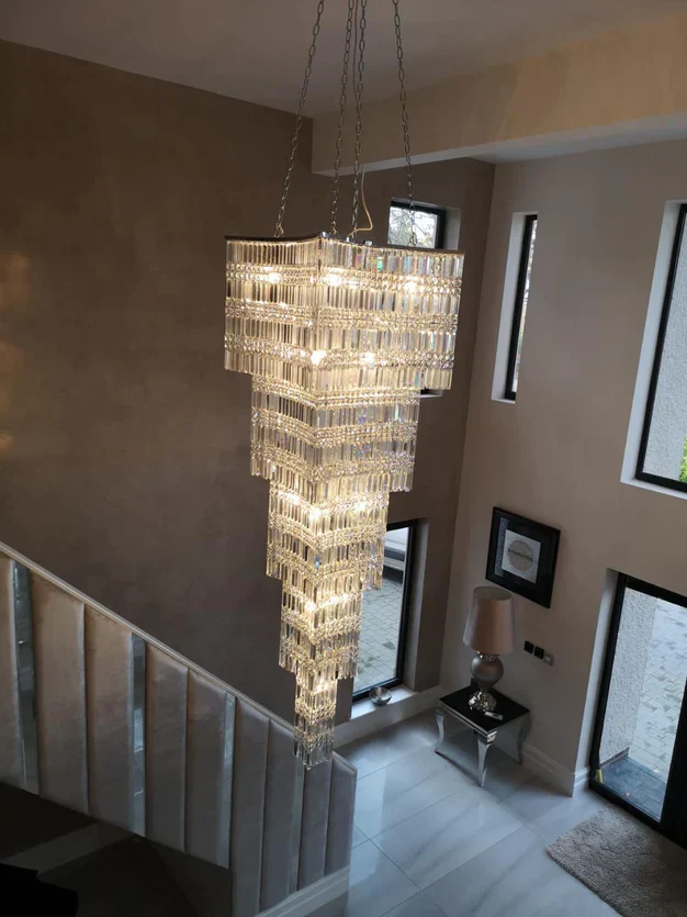 Extra Large Foyer Vertical Layers K9 Crystal Chandelier Chrome Ceiling Lighting Fixture For Staircase Entryway Decor - Image 4