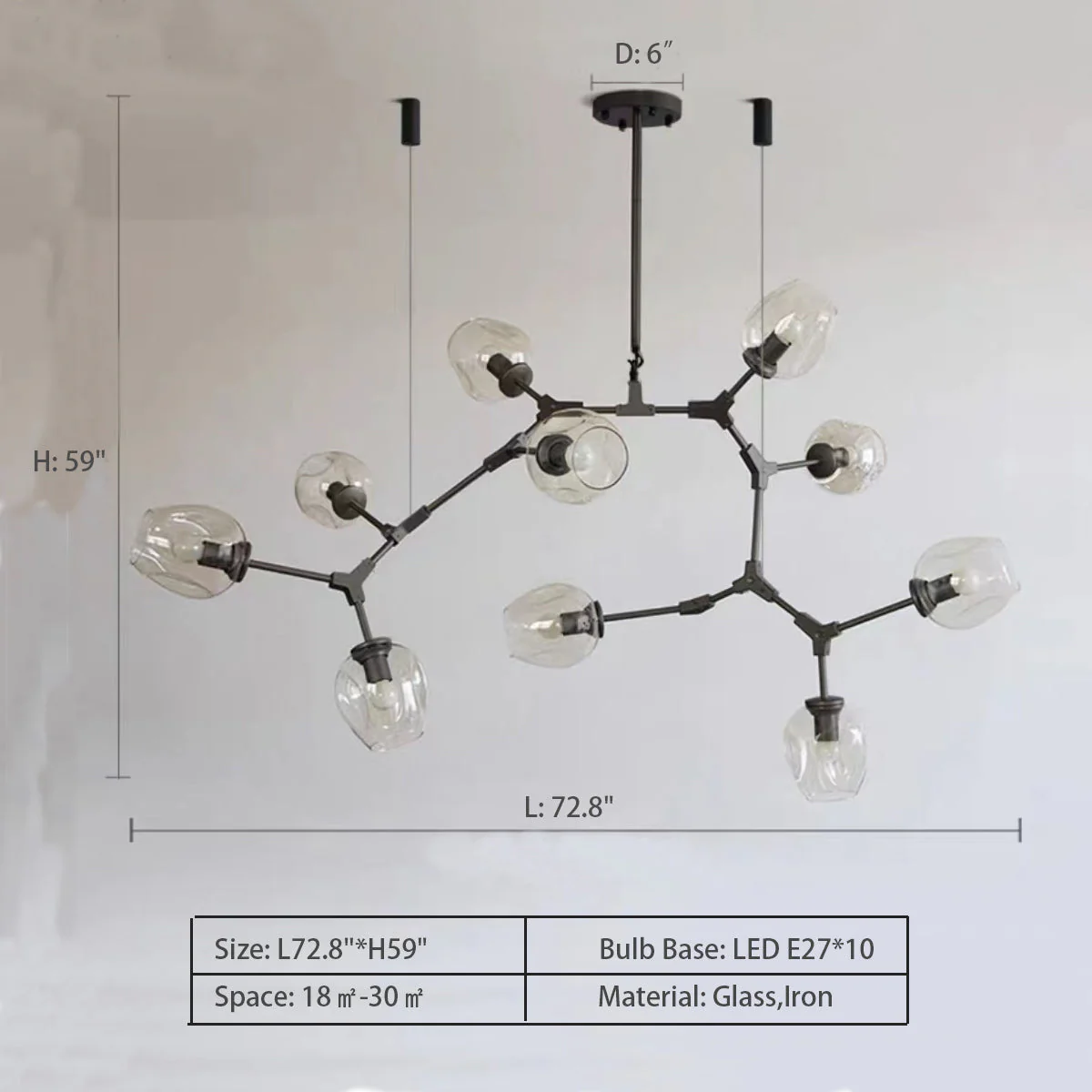 Extra Large Industrial Fashion Branch Multiple Glass Pendant Chandelier for Living/Dining Room - Image 19