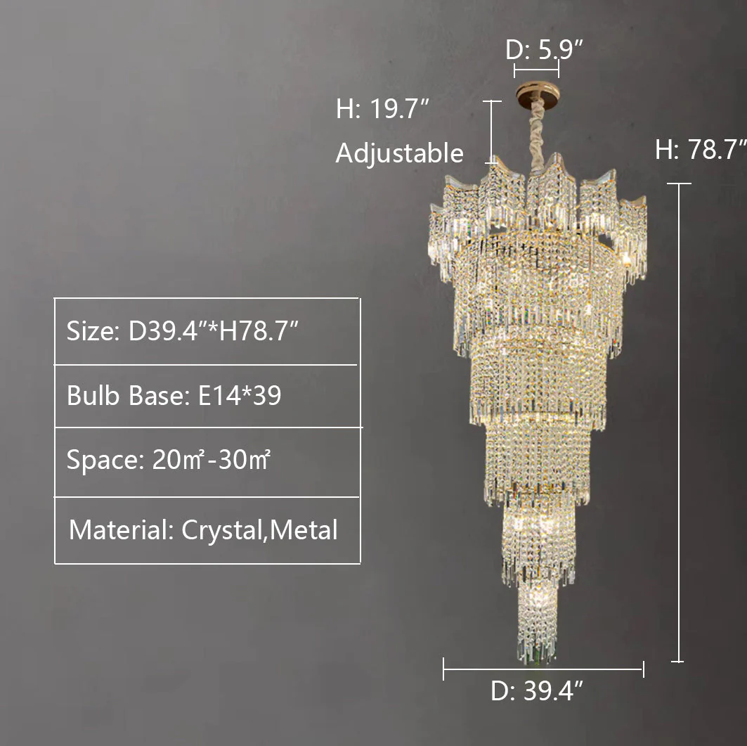 Extra Large Luxury Multi-tiered Crystal Chandelier in Gold Finish for Foyer/Staircase - Image 12