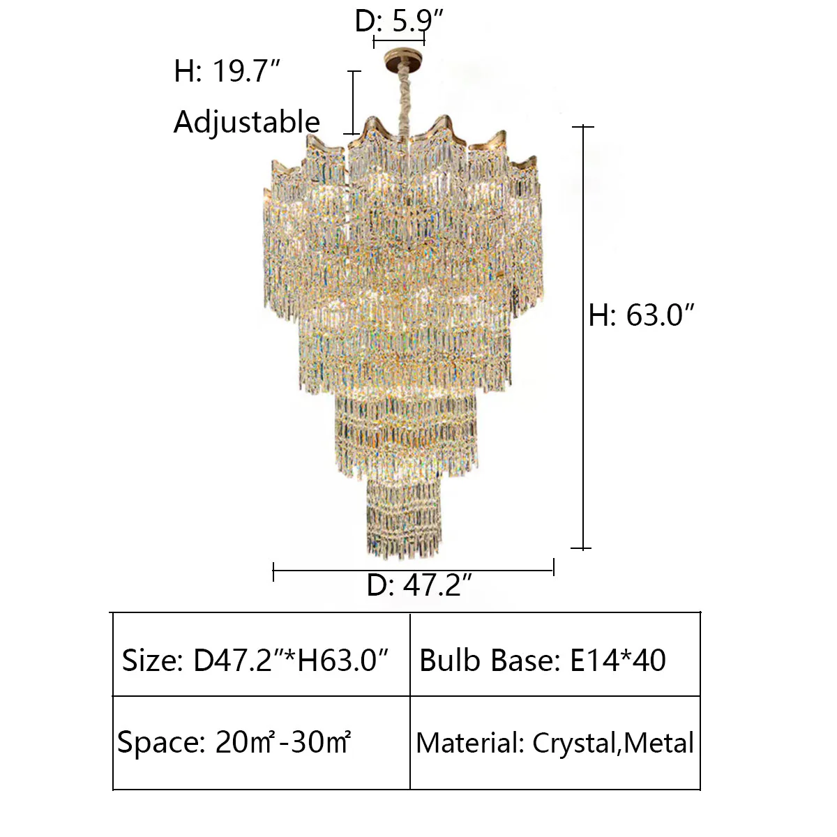 Extra Large Luxury Multi-tiered Crystal Chandelier in Gold Finish for Foyer/Staircase - Image 13