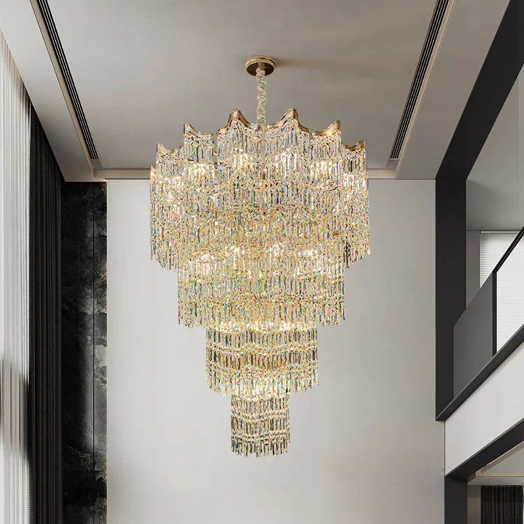 Extra Large Luxury Multi-tiered Crystal Chandelier in Gold Finish for Foyer/Staircase - Image 8