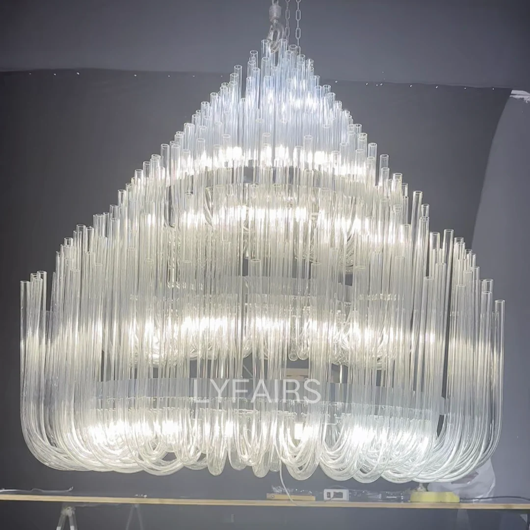 Extra Large Modern Tiers Clear Glass Tubes Chandelier for Living Room/Hotel Lobby - Image 3