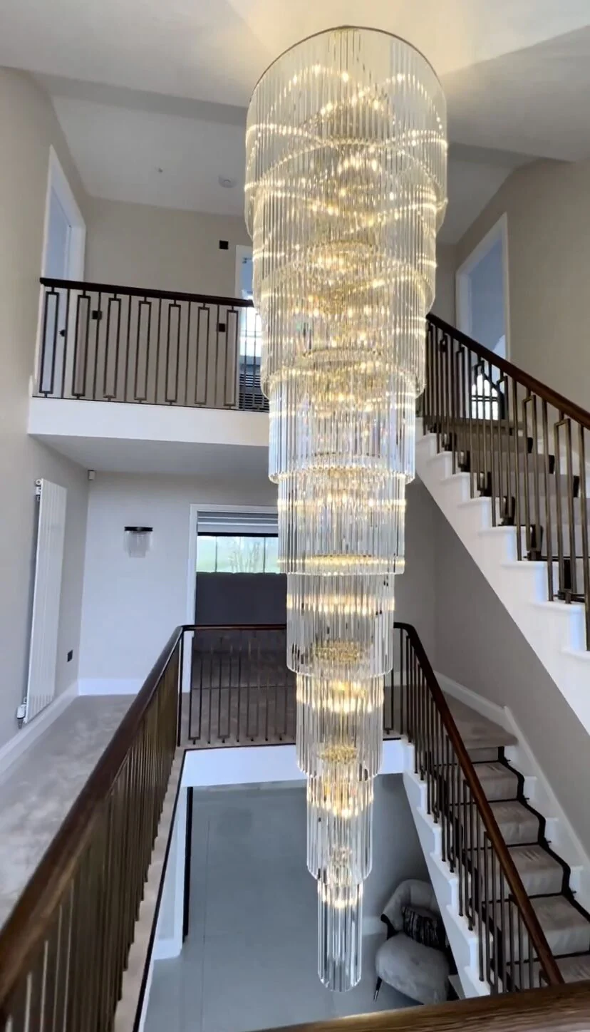 Extra Large Multi-layers Long Golden Crystal Chandelier for 2-Storey/Duplex Buildings/Dining Room/Staircase - Image 2