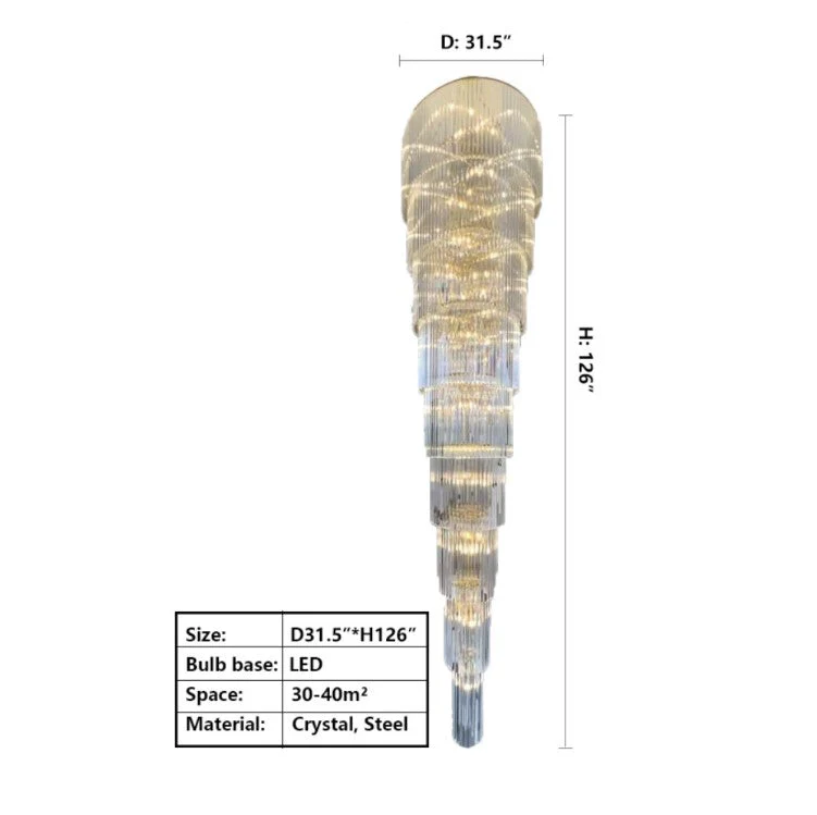 Extra Large Multi-layers Long Golden Crystal Chandelier for 2-Storey/Duplex Buildings/Dining Room/Staircase - Image 4