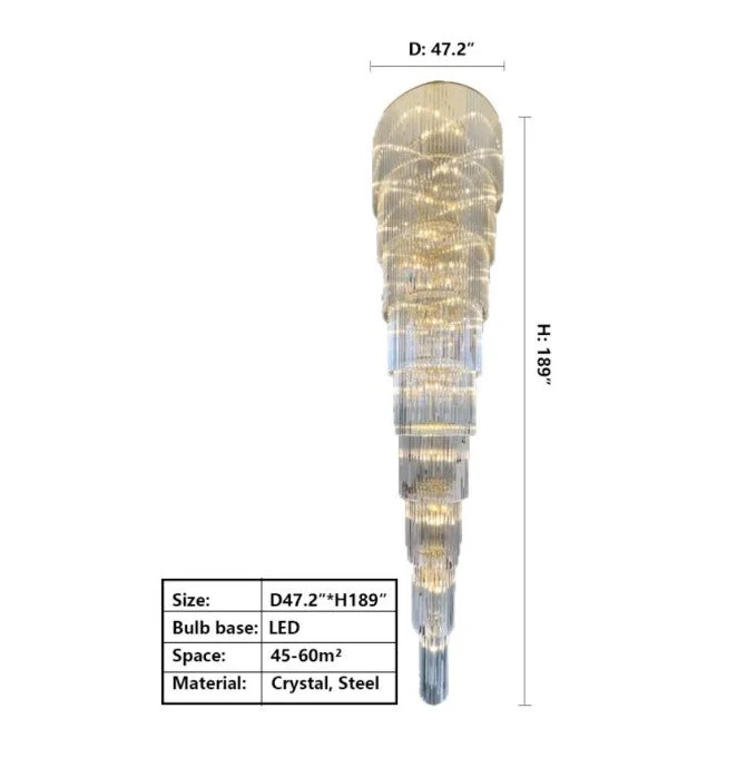 Extra Large Multi-layers Long Golden Crystal Chandelier for 2-Storey/Duplex Buildings/Dining Room/Staircase - Image 6