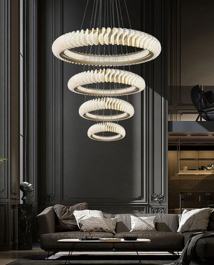 Extra Large Round Acrylic and Stainless Steel Multi-Layer Chandelier for High Ceilings - Image 12