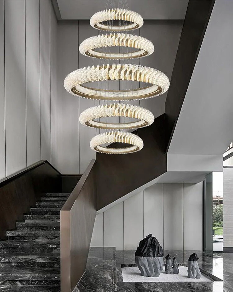 Extra Large Round Acrylic and Stainless Steel Multi-Layer Chandelier for High Ceilings - Image 18