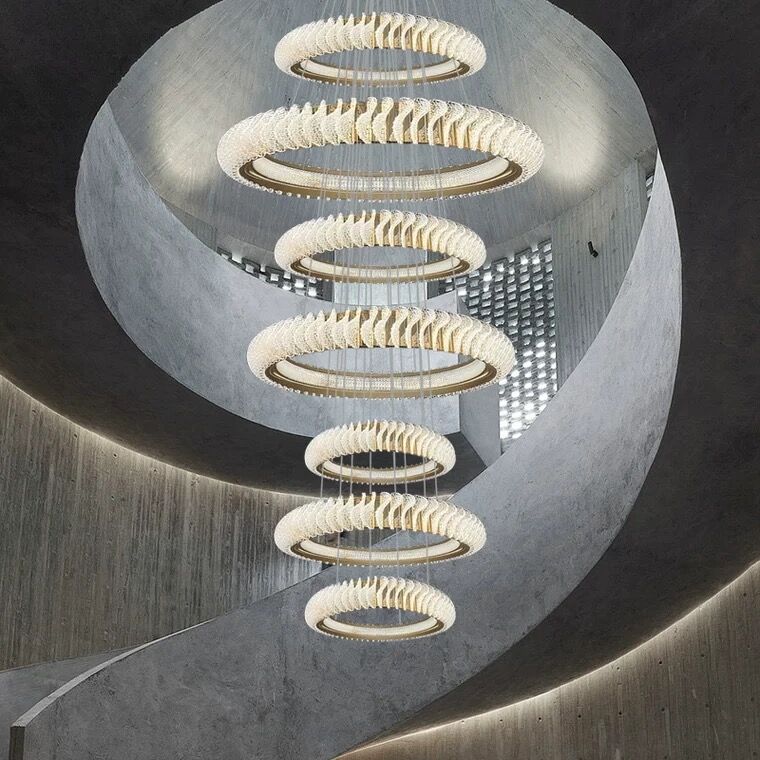 Extra Large Round Acrylic and Stainless Steel Multi-Layer Chandelier for High Ceilings - Image 2