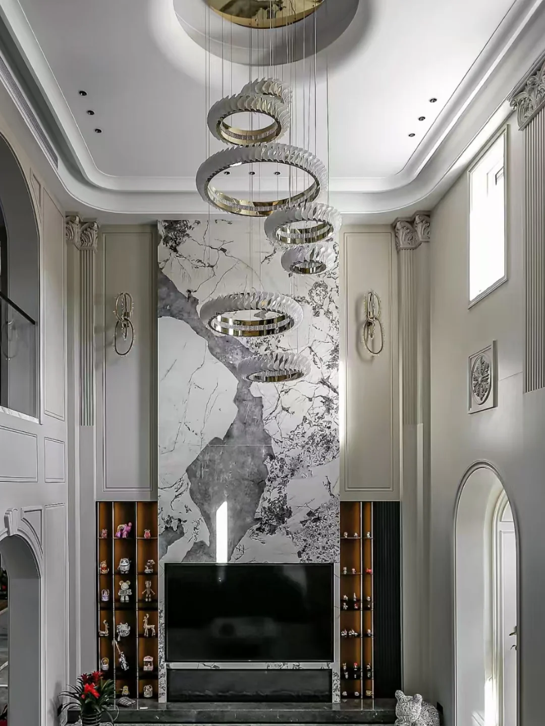 Extra Large Round Acrylic and Stainless Steel Multi-Layer Chandelier for High Ceilings - Image 3