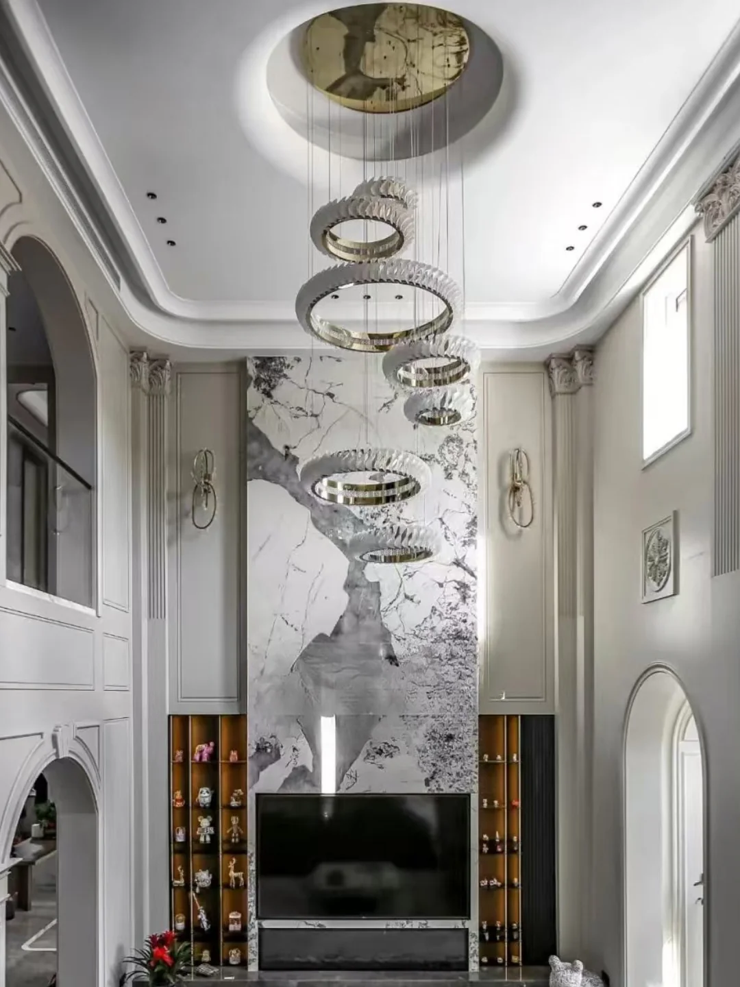 Extra Large Round Acrylic and Stainless Steel Multi-Layer Chandelier for High Ceilings - Image 4