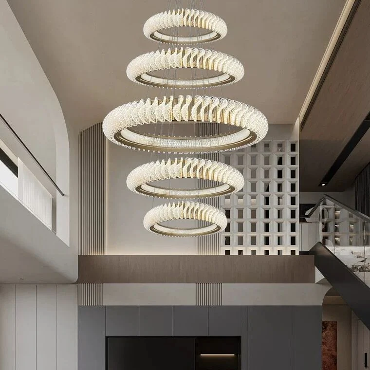 Extra Large Round Acrylic and Stainless Steel Multi-Layer Chandelier for High Ceilings - Image 6