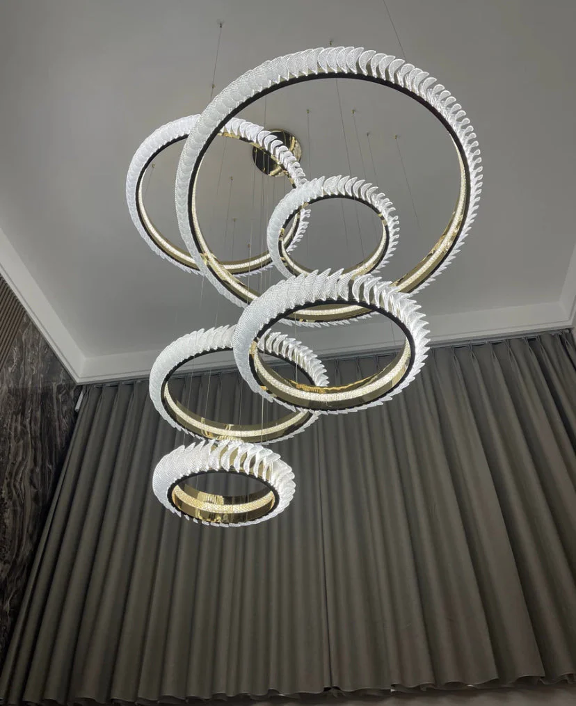 Extra Large Round Acrylic and Stainless Steel Multi-Layer Chandelier for High Ceilings - Image 7